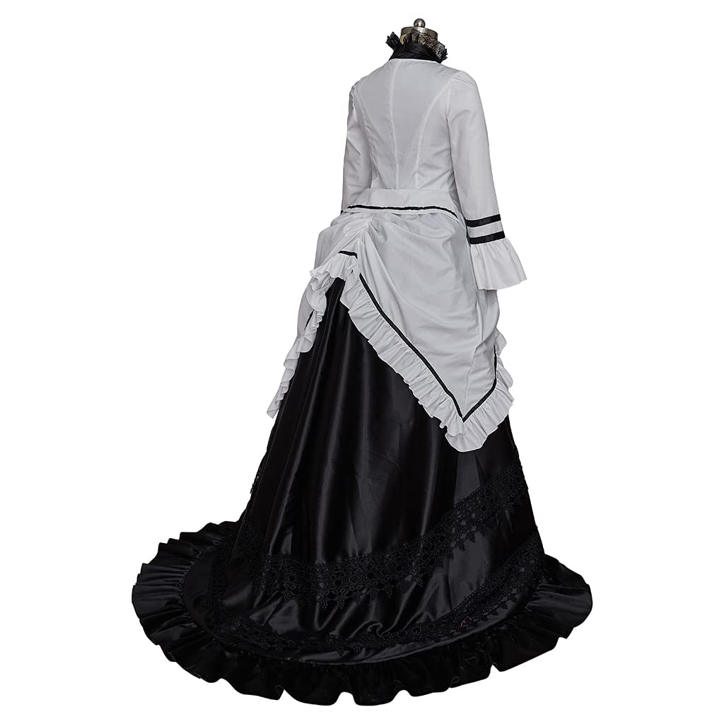 iSHOWcos 1860s Victorian Dress Women Gothic Vintage Black White Lace-up Corset Civil War Southern Belle Bustle Ball Gown - Image 5
