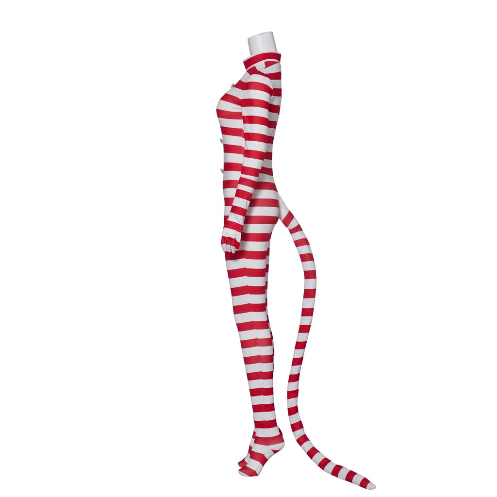 iSHOWcos White and Red Striped Jumpsuit with Bunny Ear and Tail - Image 3
